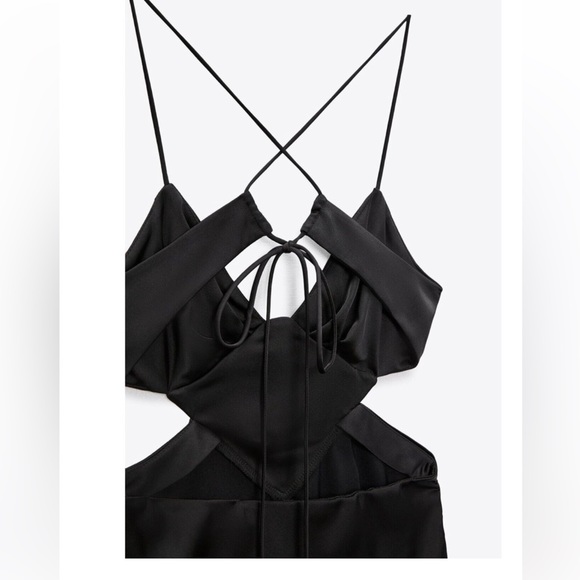 NWT. Zara Black Satin Effect Cut-Out Midi Dress - Picture 5 of 5